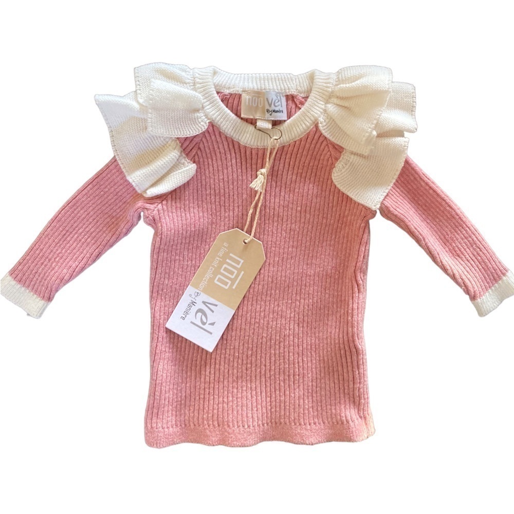 NWT Maniere NooVèl Ruffle Knit Shoulder Ruffle Knit Top in Heather Mauve